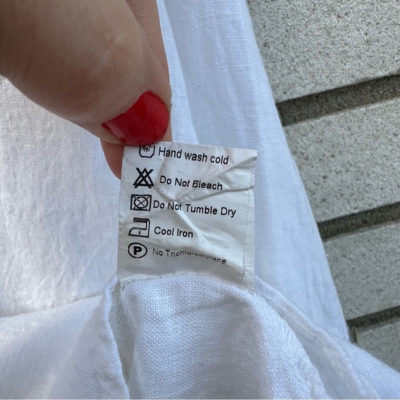 Rosemarine White Linen Roll Tab Sleeve Two Button V-Neck Shirt Blouse - Picture 7 of 11